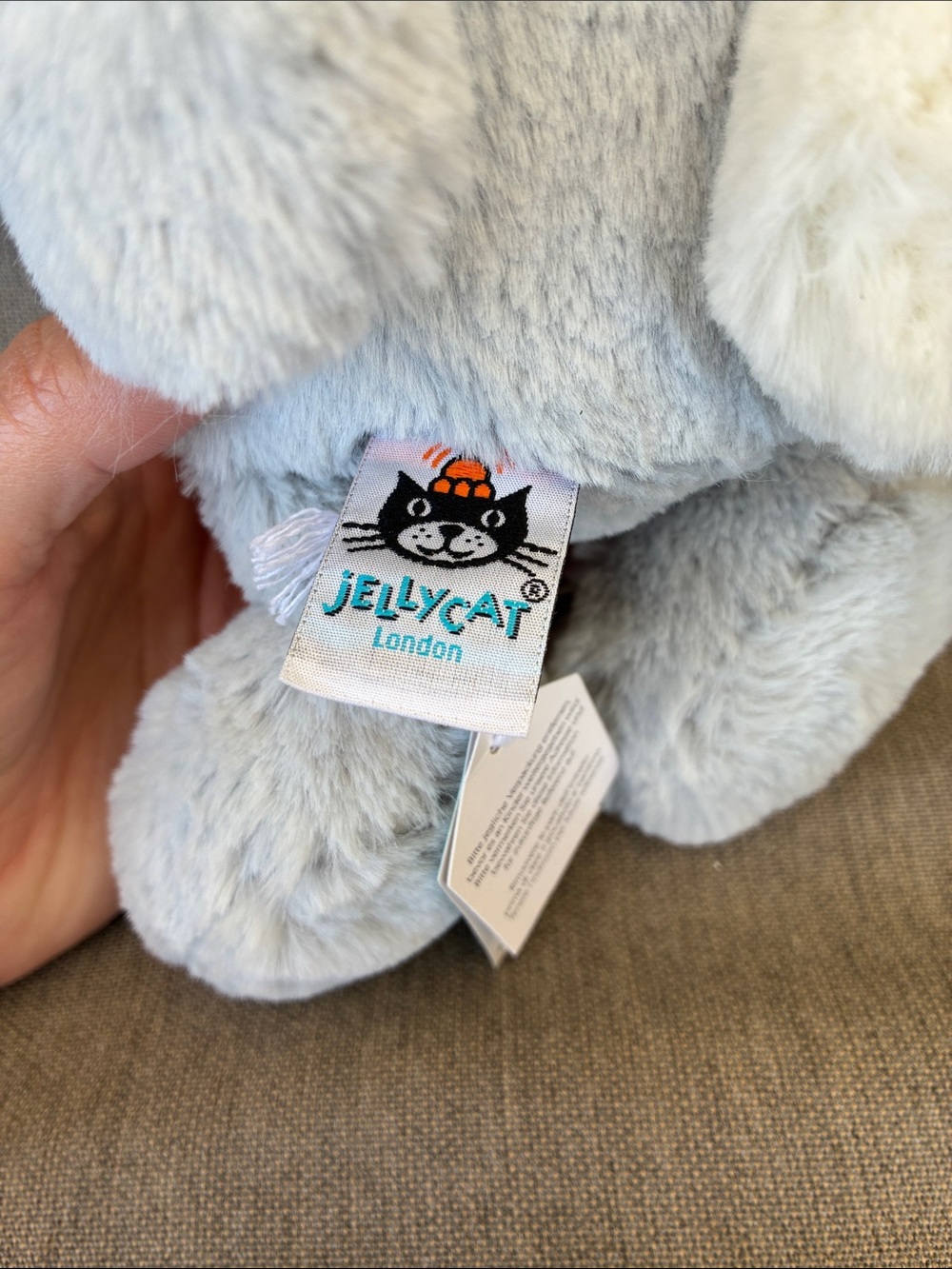 Jellycat Light Gray Plush Bunny with Pink Nose Detail - Picture 3 of 4